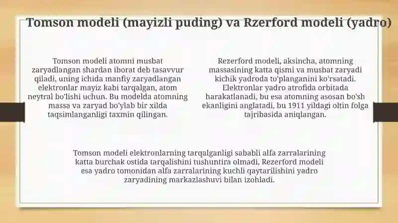Atomning qanday modellarini bilasiz va ularni qanday tushuntirasiz 4
