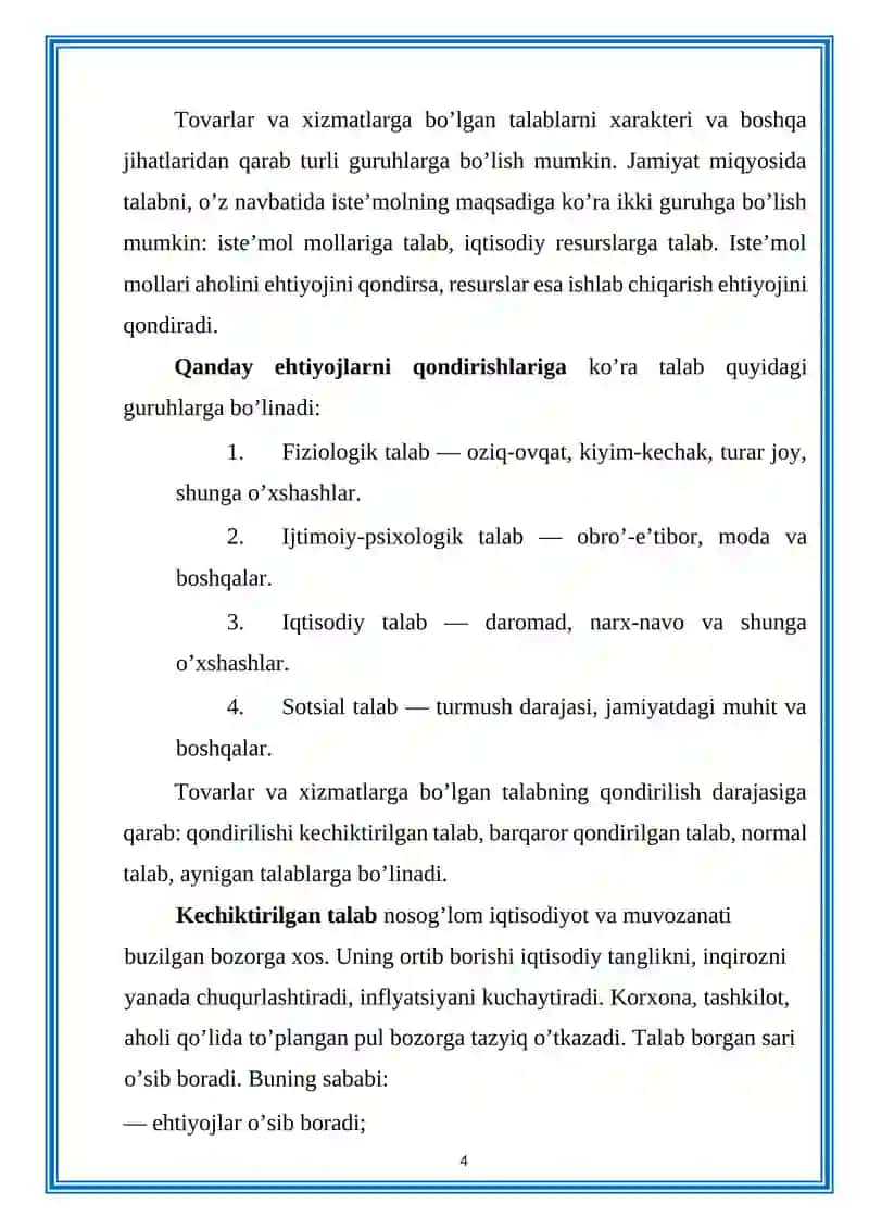 Talab va Taklifning Ozaro Bog'liqliği Bozor Muozanati va uning Turlari 4
