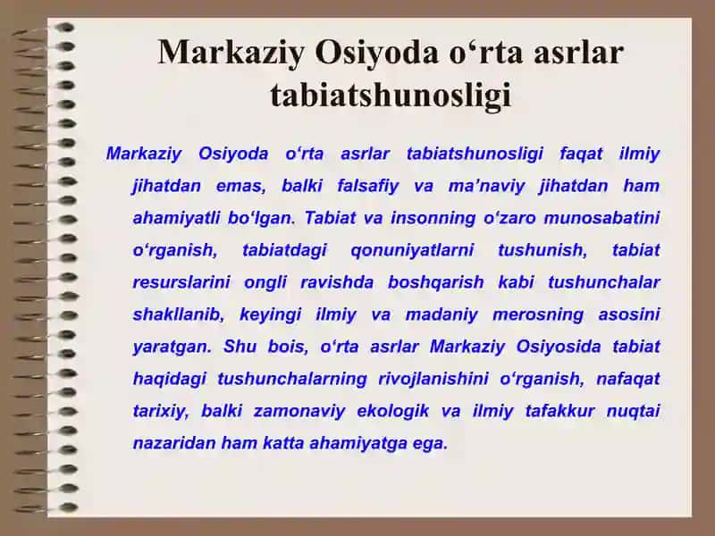 O'rta asrlarda Markaziy Osiyoda tabiat haqidagi tushunchalarning rivojlanishini 4
