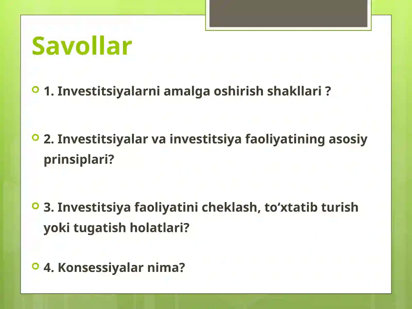 DAVLAT INVESTITSIYA SIYOSATI VA INVESTITSIYA MUHITINI SHAKLLANTIRISH 4