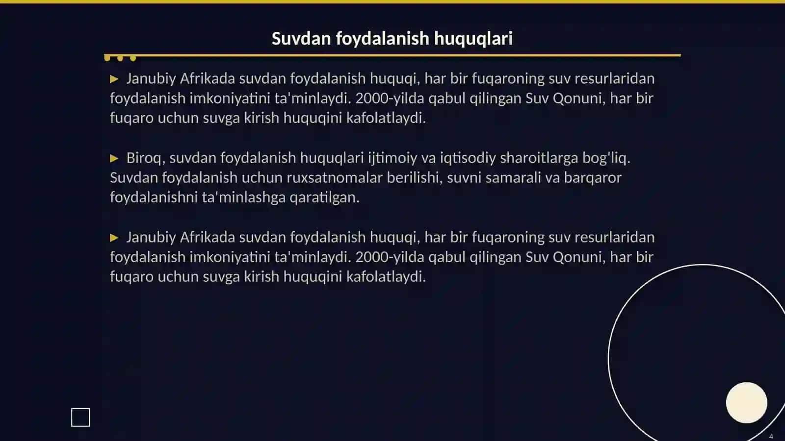 Ekologiya huquqi: Janubiy afrikaning suv resurlaridan foydalanish to’g’risidagi qonunchiligi 4