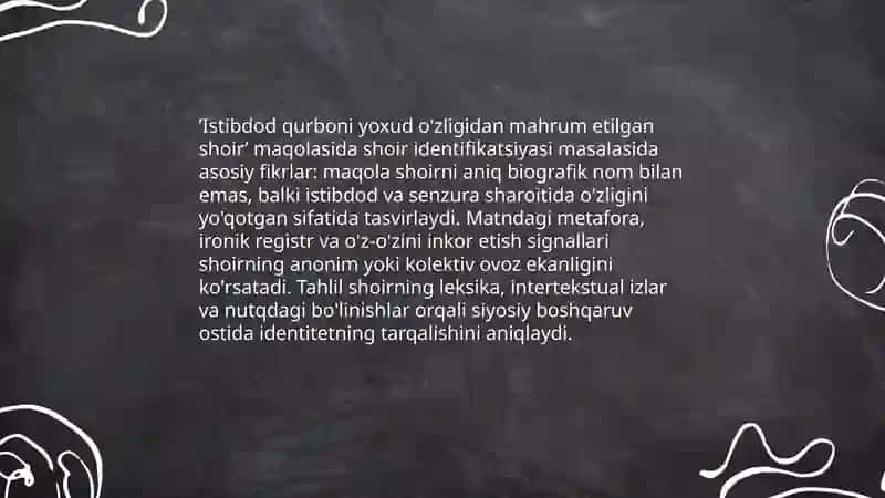 Adabiyot yashasa-millat yashar, Istibdod qurboni yoxud o'zligidan mahrum etilgan shoir 4