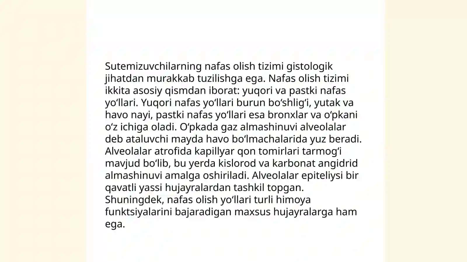 Nafas olish tizimining qiyosiy gistalogik tavsifi 4
