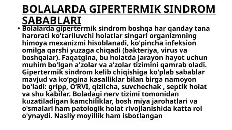 Gipertermiyasindromi va uni davolashda ishlatiladigan dori vositalari 4