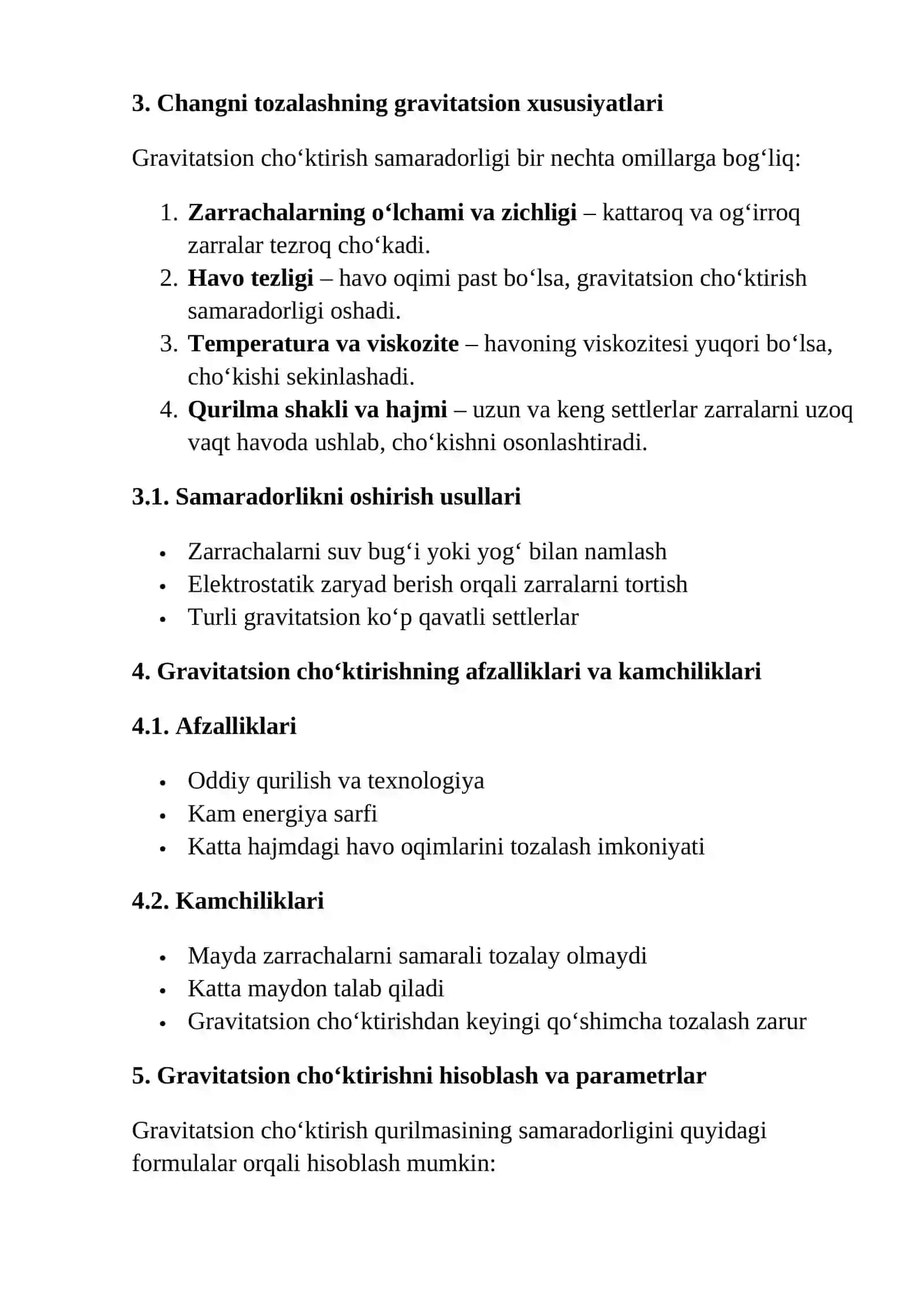 Changli havoni tozalashda gravitatsion cho‘ktirish xarakteristikasi 4