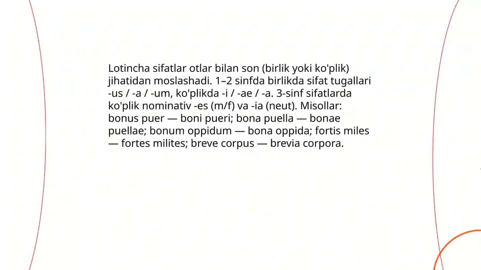 Lotincha sifat va otlarning moslashuvi 4