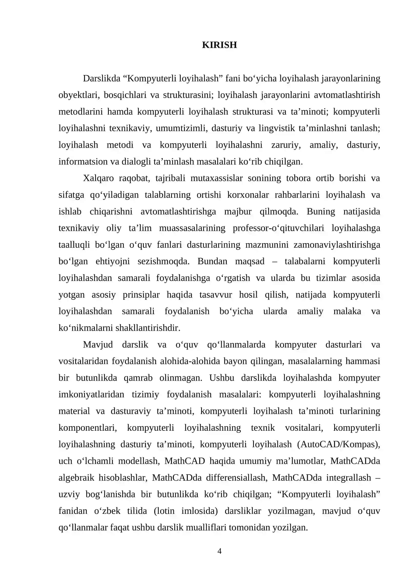 Kompyuterli loyihalash: Darslik 4