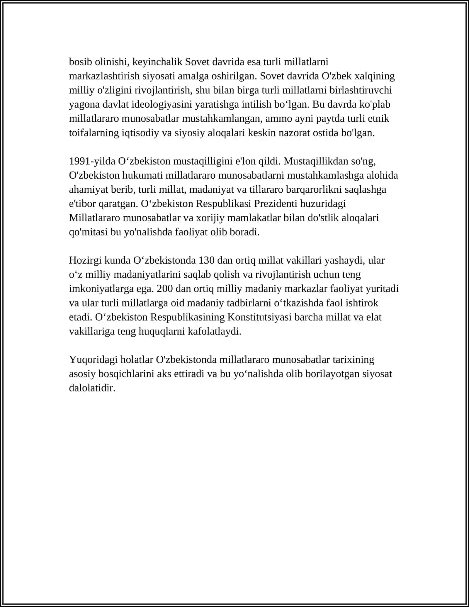 OʻZBEKISTONNING MILLATLAR ARO MUNOSABATLARDAGI BARQARORLIK VA DINIY BAGʻRIKENGLIK,, TOʻLIRANDLIK 4