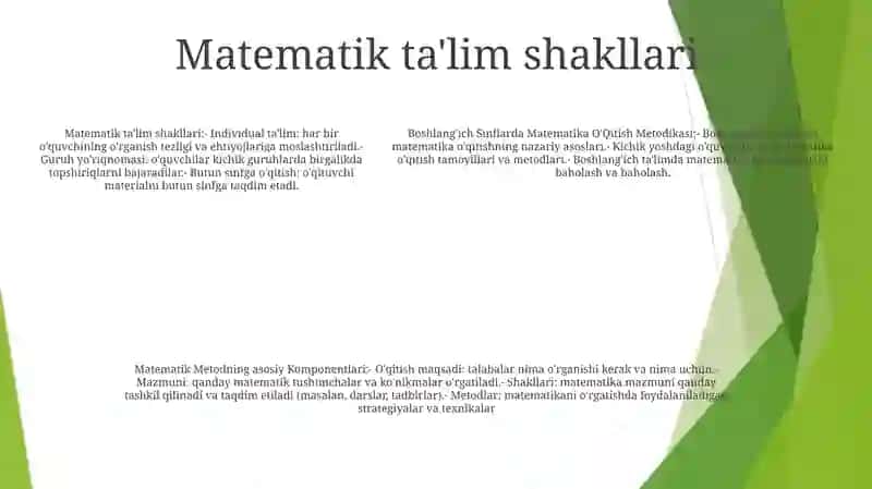 Boshlang'Ich Sinflarda Matematika O'Qitish Metodikasi 4