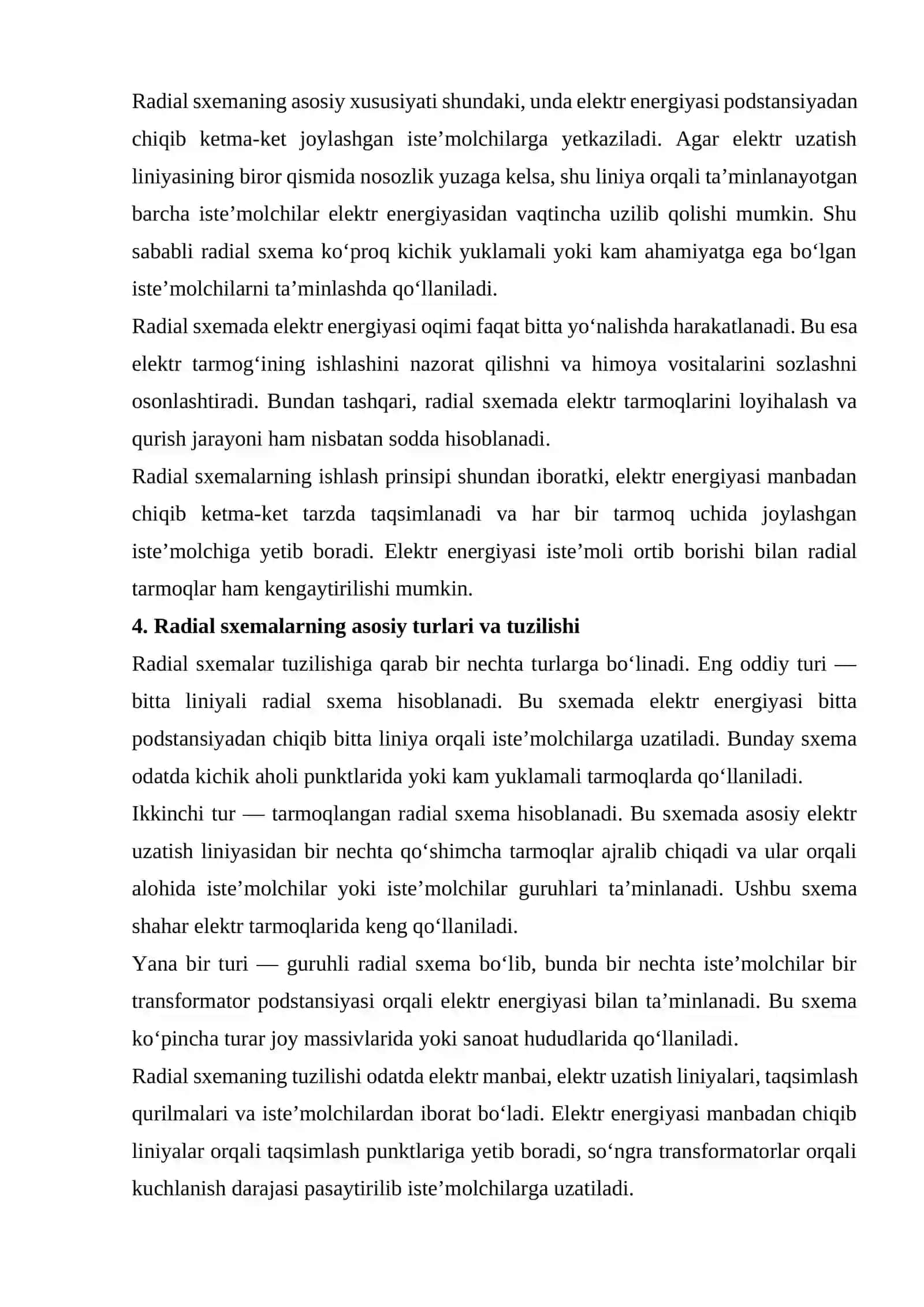 Shahar elektr ta’minotida radial sxemalar 4