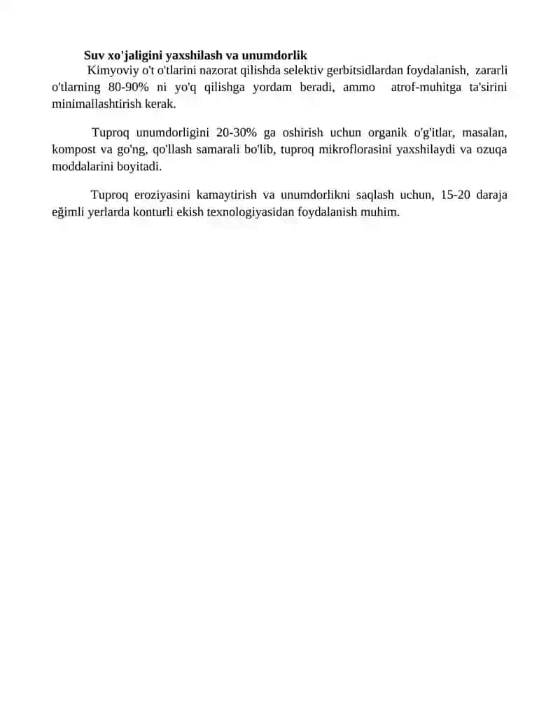Tuproq unumdorligini oshirish va begona o'tlarga qarshi kurashish chora tadbirlari 4
