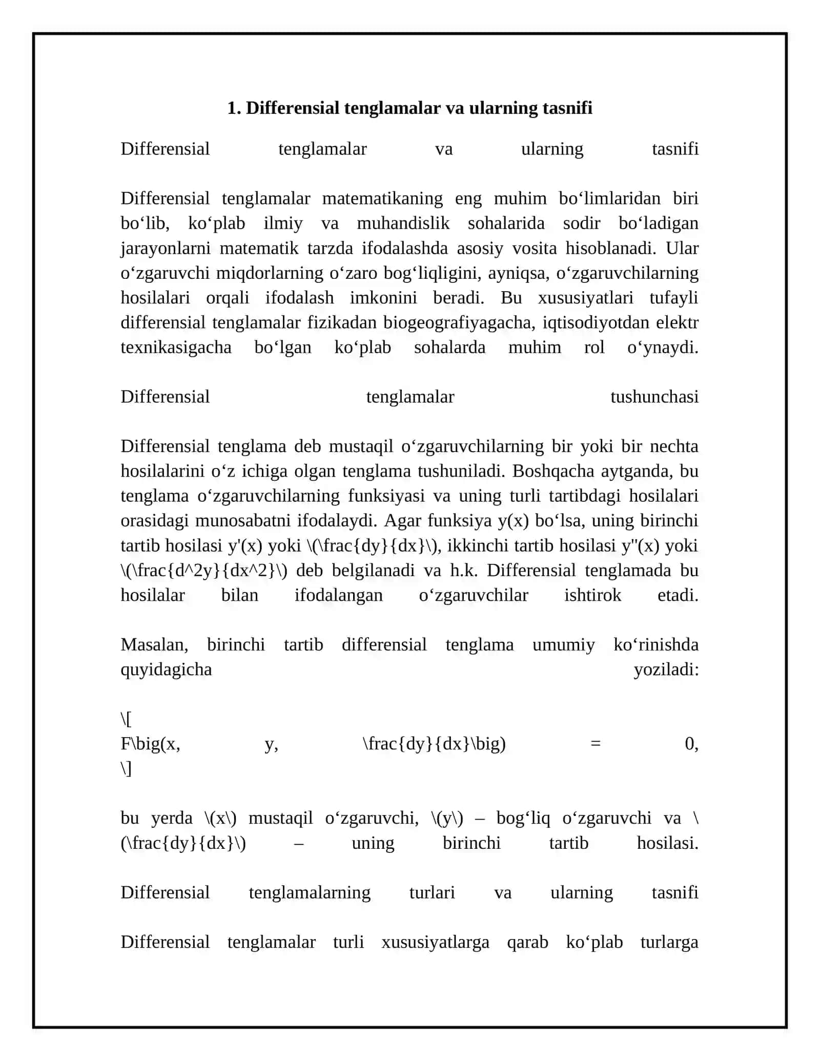 Differensial tenglamalarni qatorlar yordamida tagribiy yechish 4