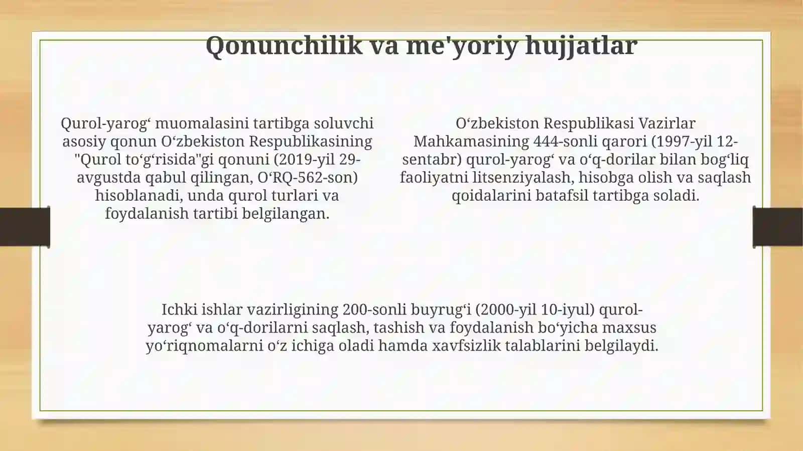 Qurollar va o'q-dorilarni hisobga olishning tashkiliy asoslari 4