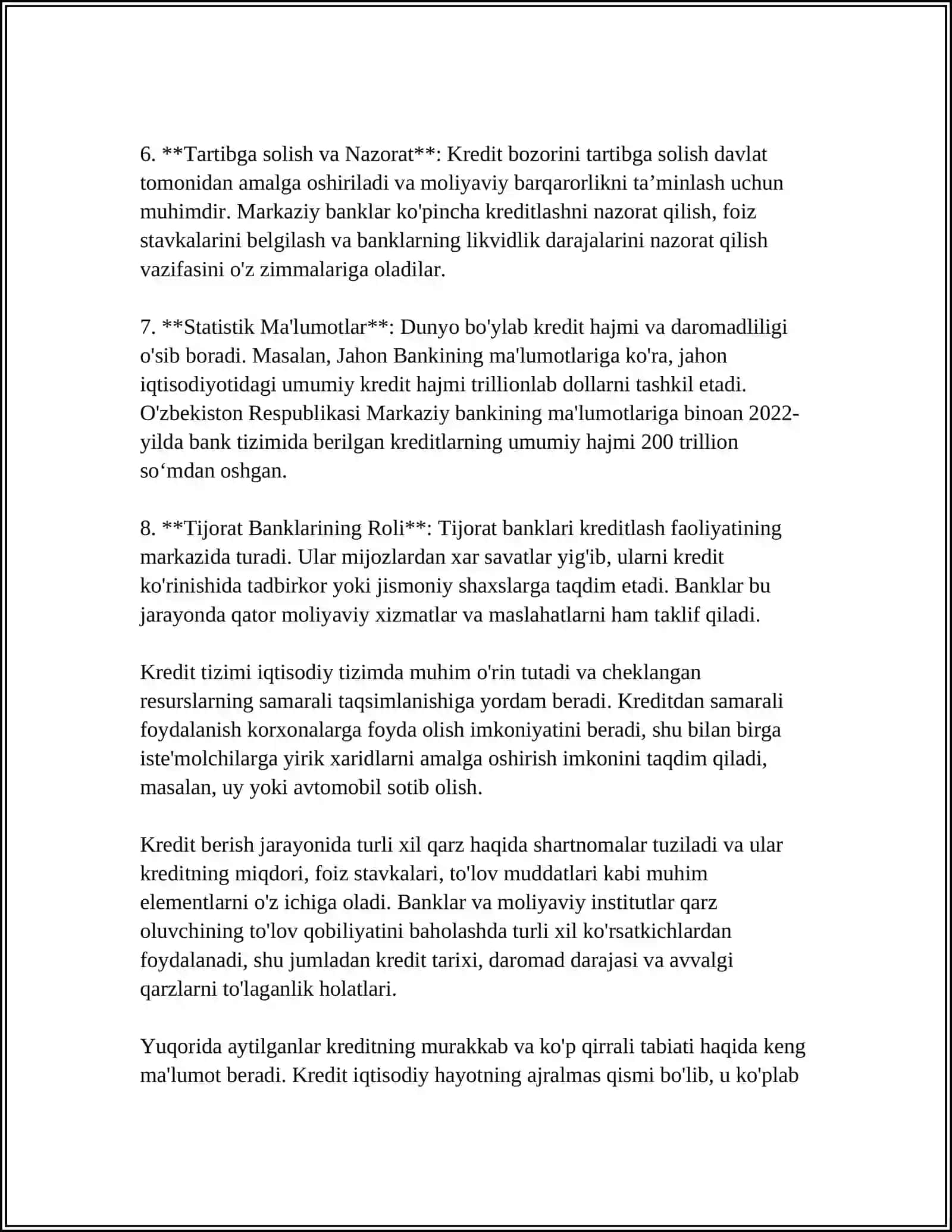 KREDITNING MOHIYATI, VAZIFALARI VA TURLARI 4