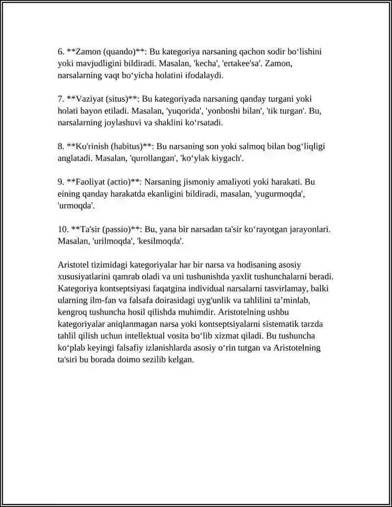 ARISTOTEL, FAROBIY VA KANT ONTOLOGIYASIDA KATEGORIYALARNING TASNIFI 4