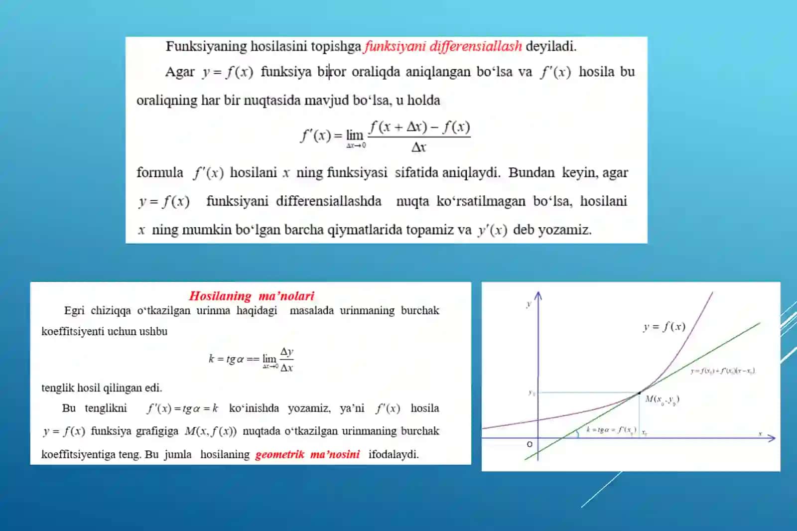 FUNKSIYA HOSILASI. YUQORI TARTIBLI HOSILALAR. FUNKSIYANI HOSILA YORDAMIDA TO`LA TEKSHIRISH 4