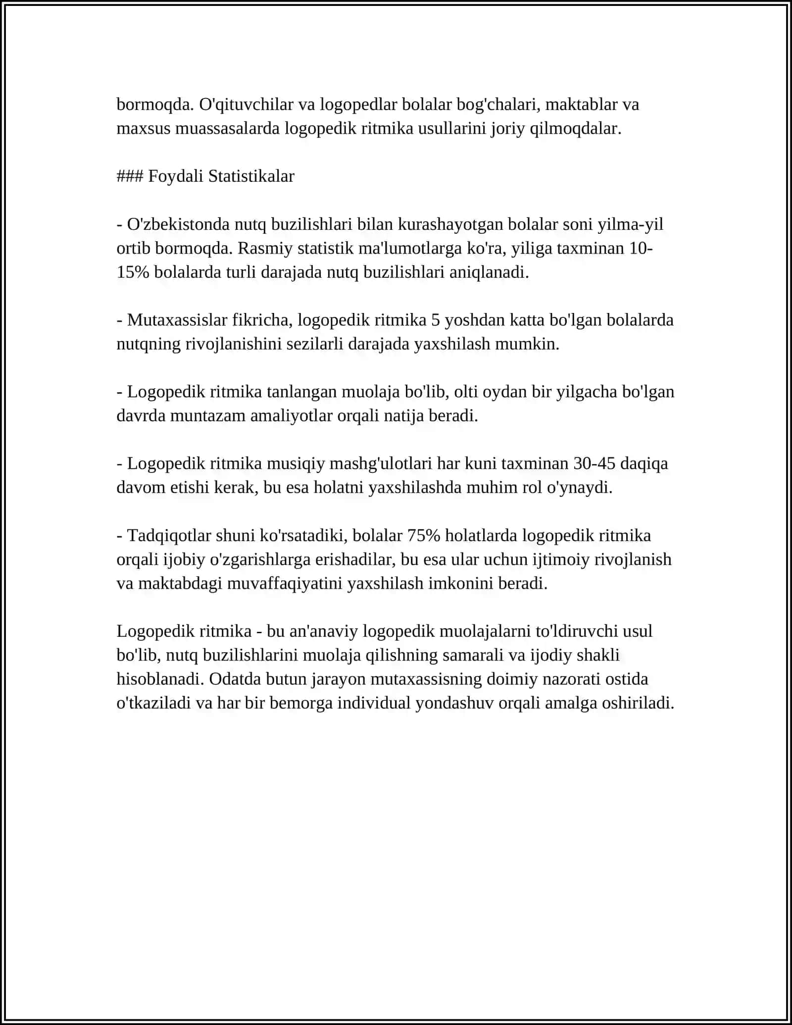 LOGOPEDIK RITMIKA. O'YIN FAOLIYATIDAGI MUSTAQIL MASHQLAR 4