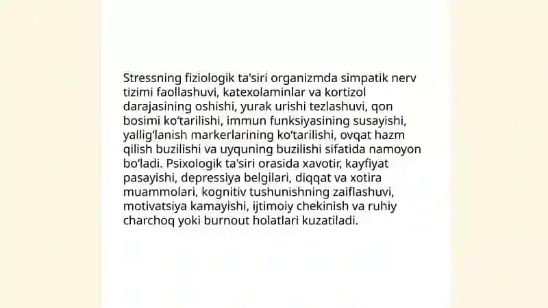 Psixologik salomatlik: stress va moslashuv,salomatlik psixologiyasining amaliy jihatlari 4