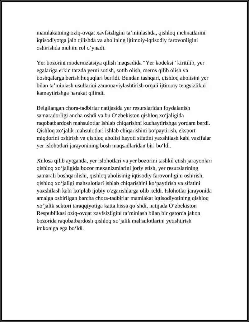O‘ZBEKISTON QISHLOQ XO‘JALIGIDA AMALGA OSHIRILGAN ISLOHOTLAR 4