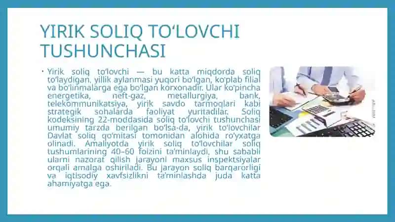 Yirikkompaniyalarning soliq to'lovini o'rgatish 4