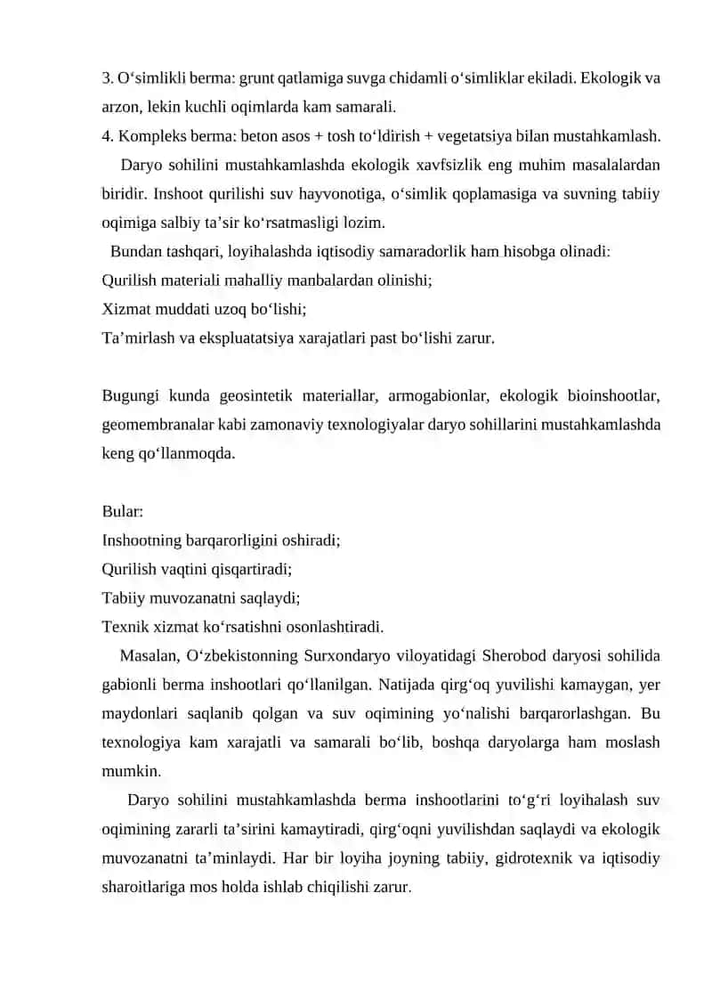 Daryo sohilini mustahkamlash uchun berma inshootlarini loyihalash 4