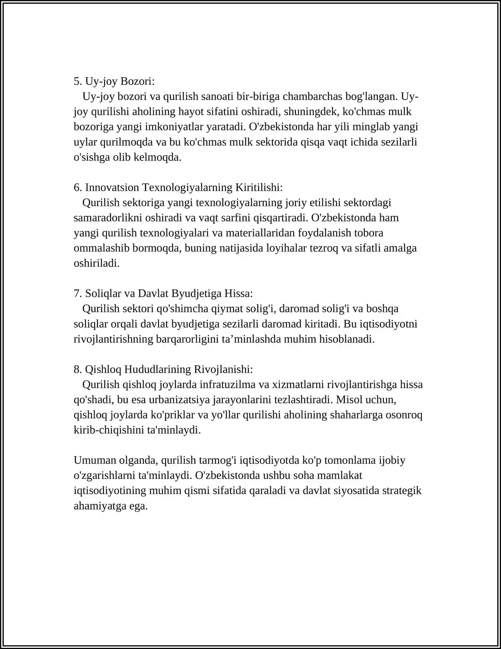 QURILISH-MILLIY IQTISODIYOTINING MUHUM TARMOGʻI 4