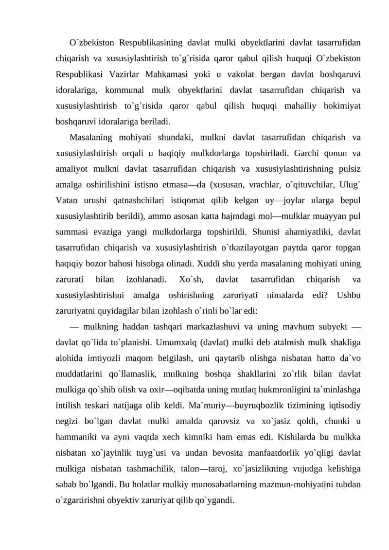 Davlat tasarrufidan chiqarish xususiyatlari 4