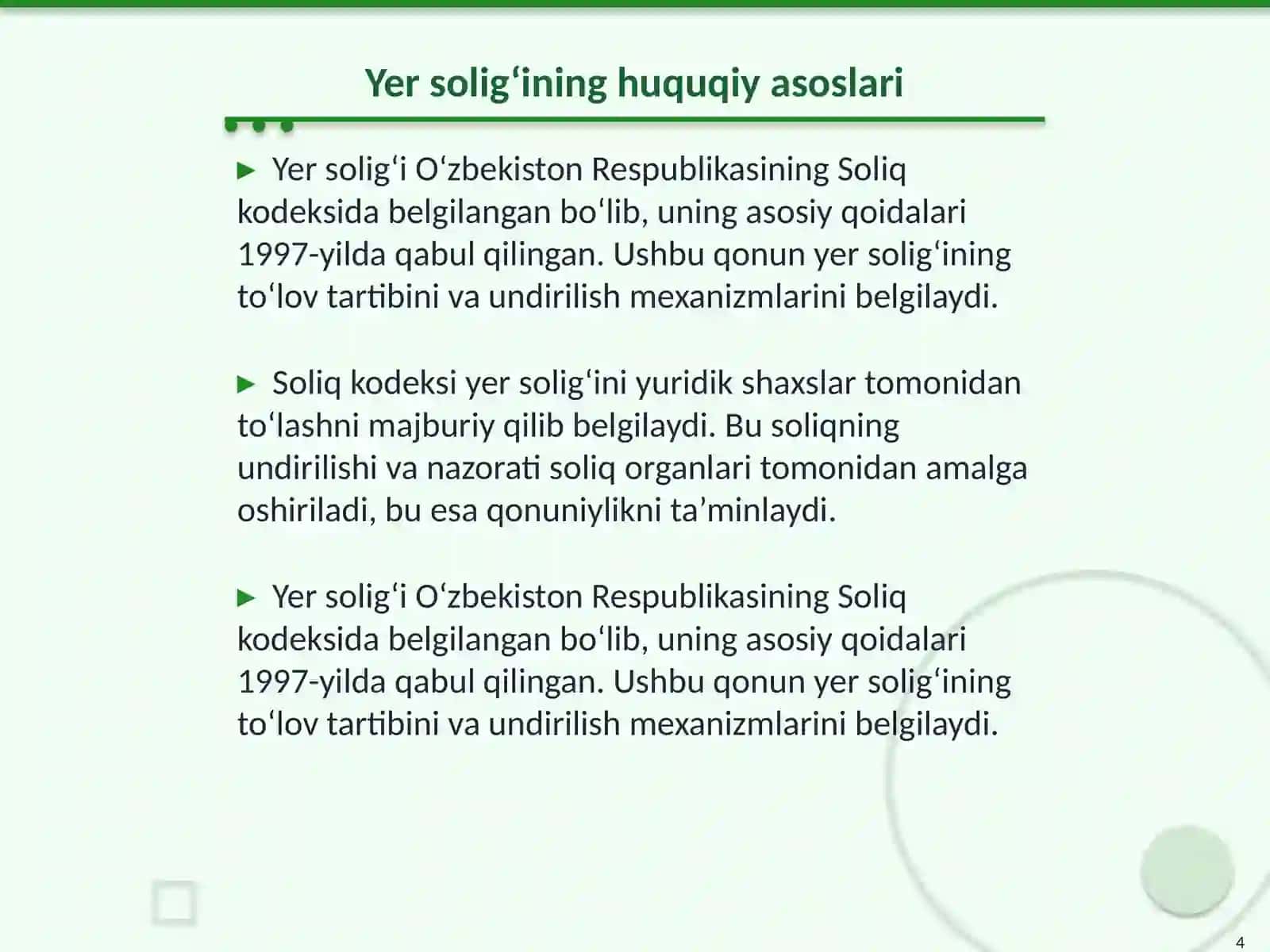Yer solig‘ining yuridik shaxslar uchun ahamiyati 4