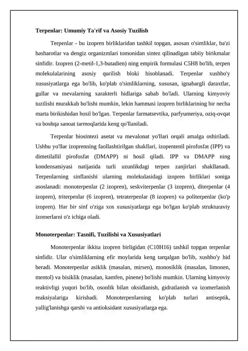 Mono-, Di-, Tri-, Tetra- va Politerpenlar Tasnifi va Tuzilishi 4