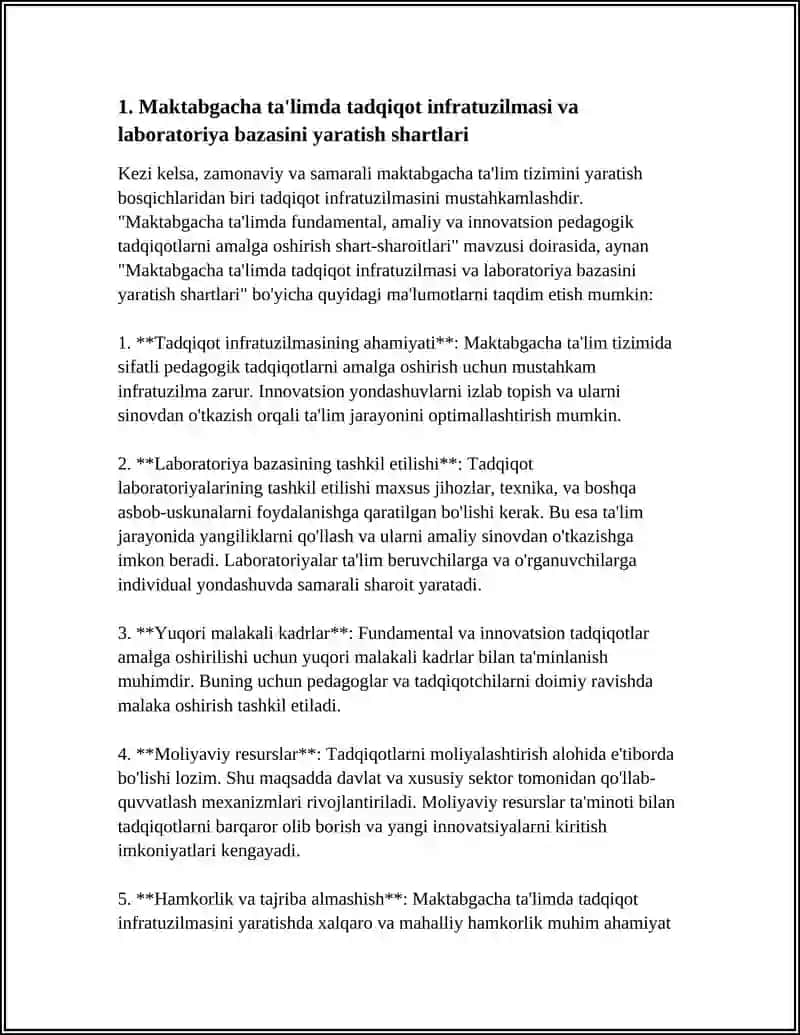 Maktabgacha ta'limda tadqiqot infratuzilmasi va laboratoriya bazasini yaratish shartlari 4