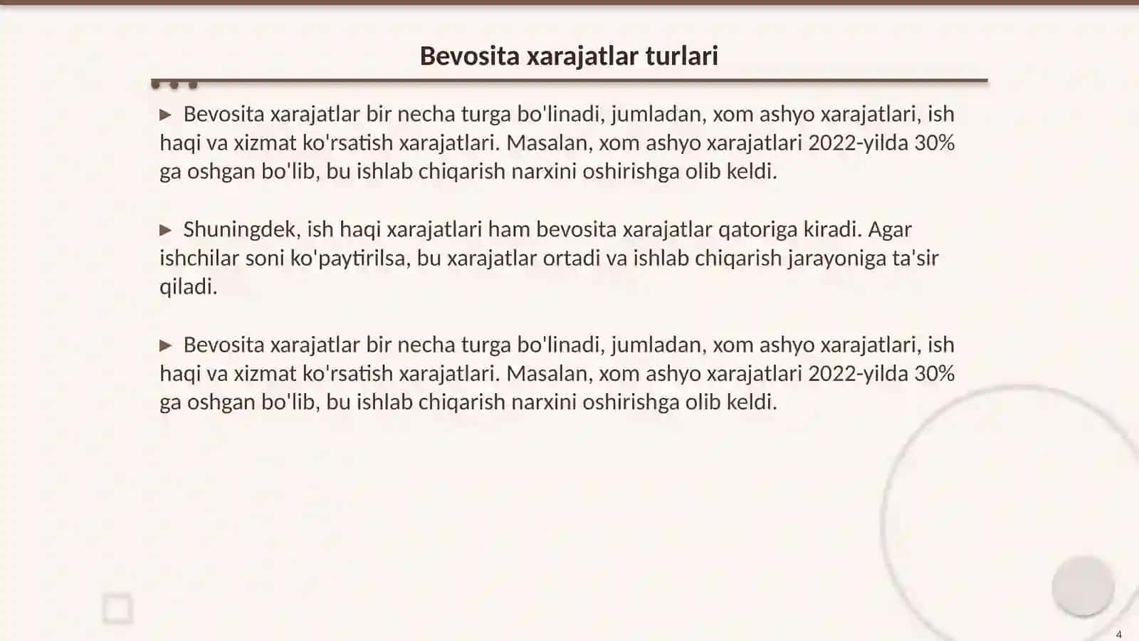Bevosita va Bilvosita xarajatlar xisobi 4