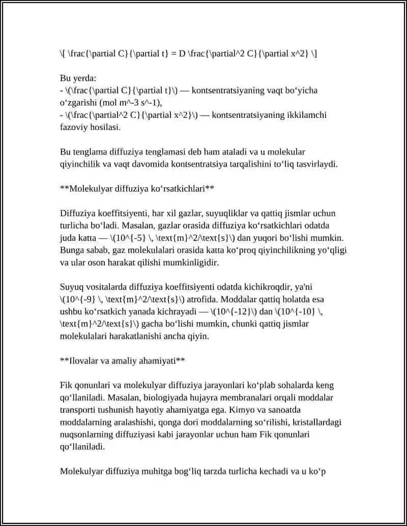 KOʻCHISH HODISALARI.DIFFUZIYA ISSIQLIK OʻTKAZUVCHANLIK VA QOVUSHQOQLIK 4