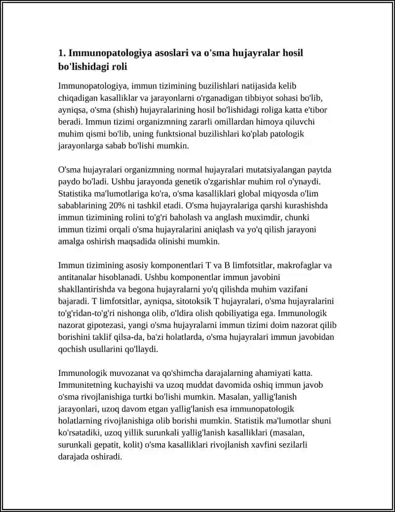 IMMUNOPATOLOGIYA, OʻSMA HUJAYRALARNI KELIB CHIQISHIDAGI AHAMIYATI. IMMUN TANQISLIKLARDA OPPORTUNISTIK INFEKSIYALAR BOSHQARILISHINING MOLEKULYAR MEXANIZMI 4