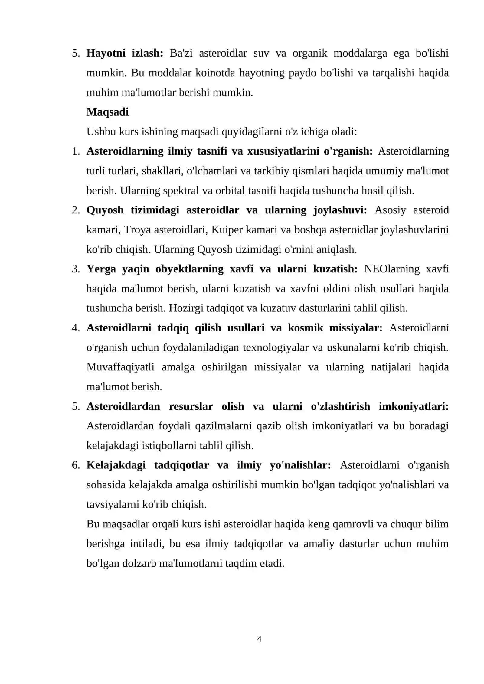 ASTEROIDLAR KURS ISHI 4