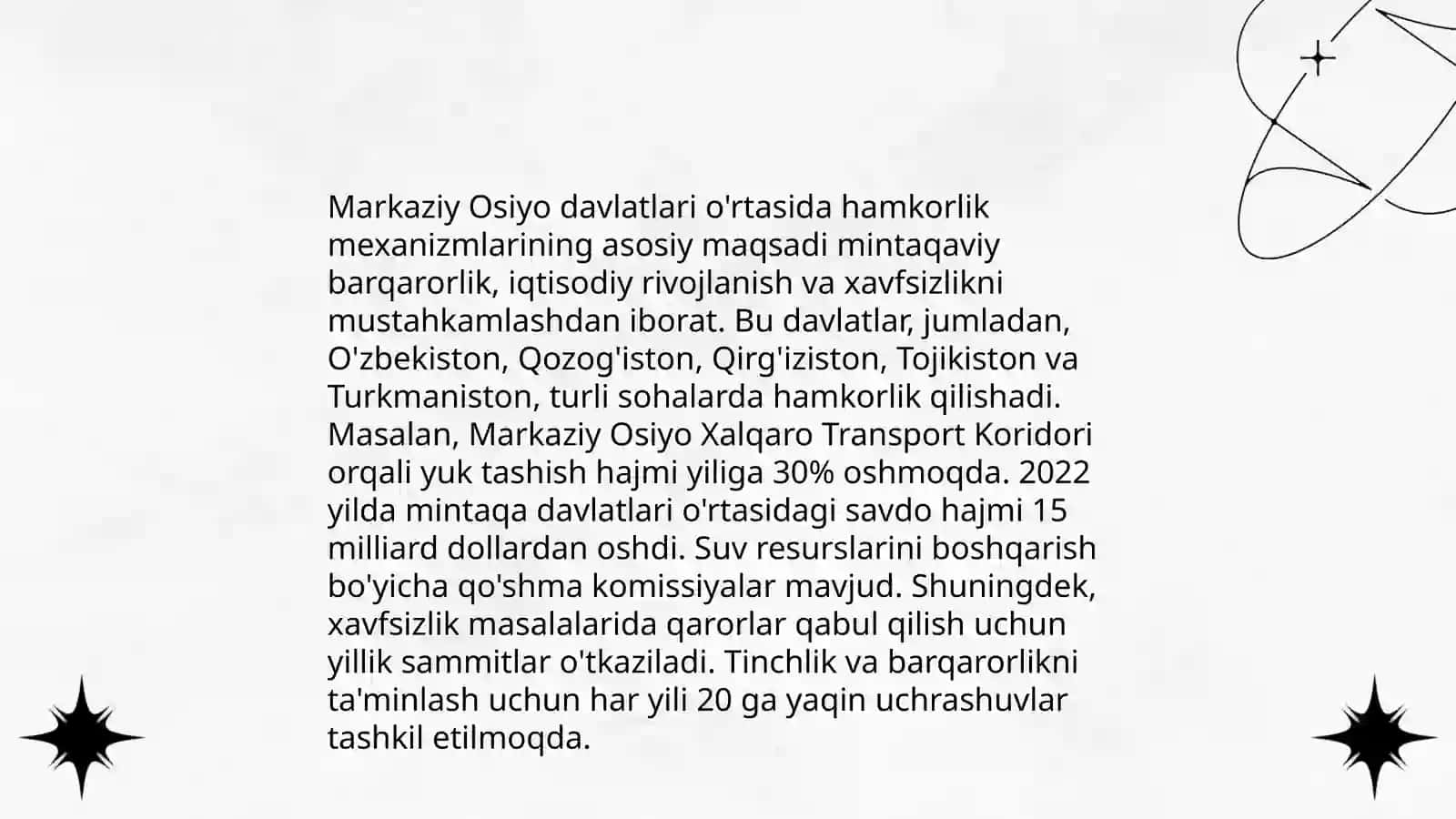 O‘zbekistonning Markaziy Osiyoda tinchlik va barqarorlikni ta’minlashdagi o‘rni 4