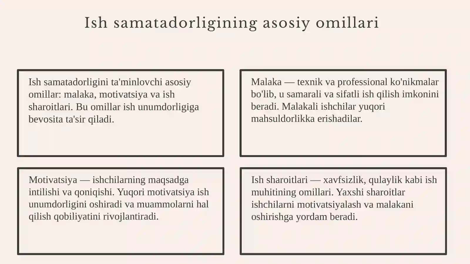 Ish samatadorligi va iqtisodiy omillarning ta’siri mavzusi 4