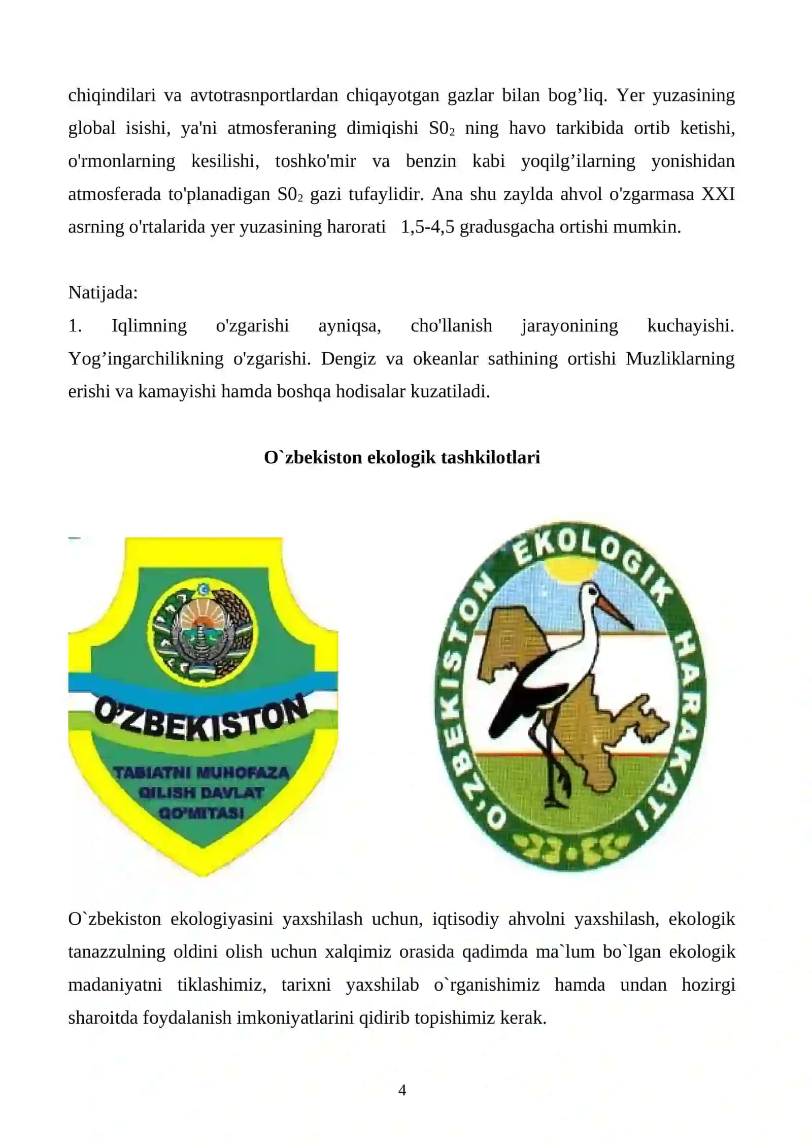 Ekologik muammolar Kurs Ishi 4