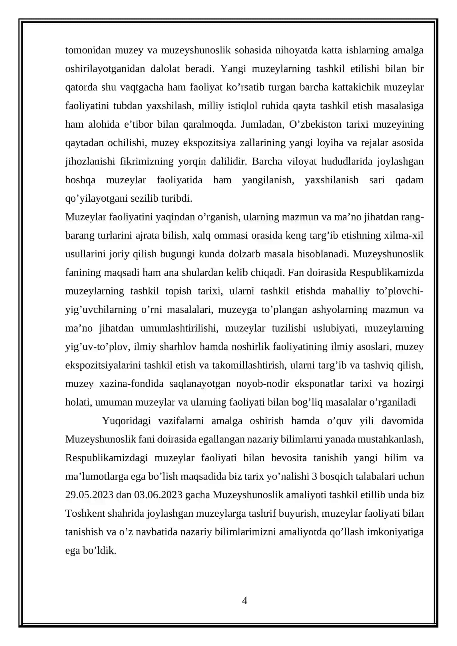 Muzeyshunoslik amaliyoti HISOBOTI 4