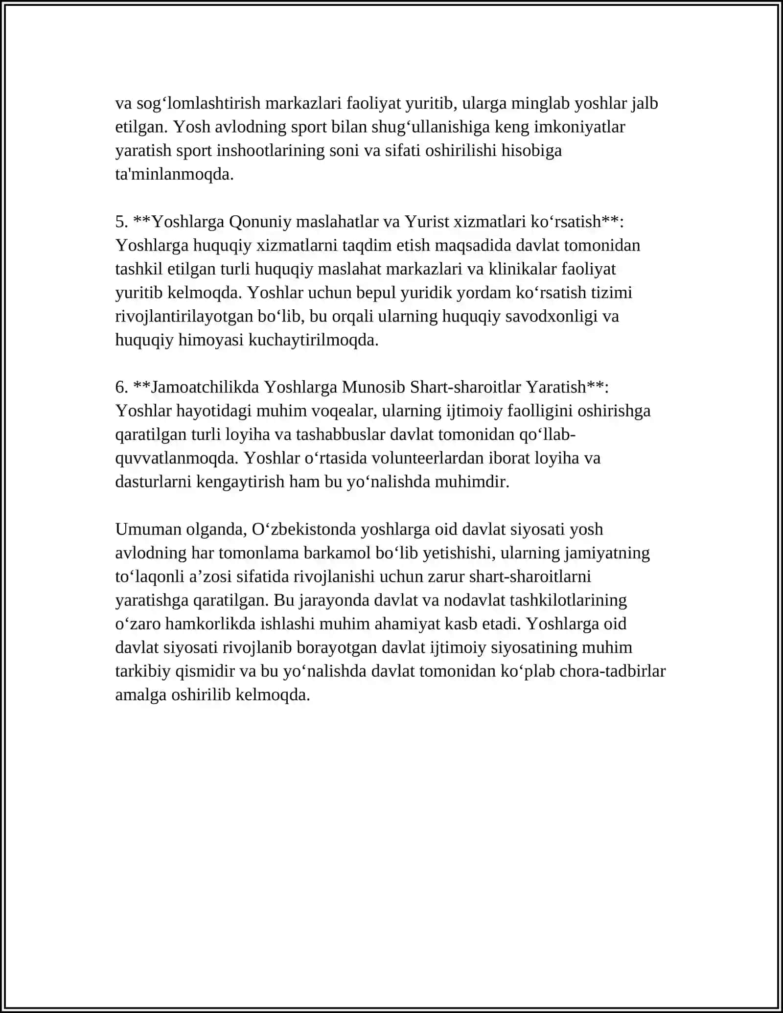 O'ZBEKISTONDA YOSHLARGA OID DAVLAT SIYOSATI VA UNING MAZMUN MOHIYATI 4