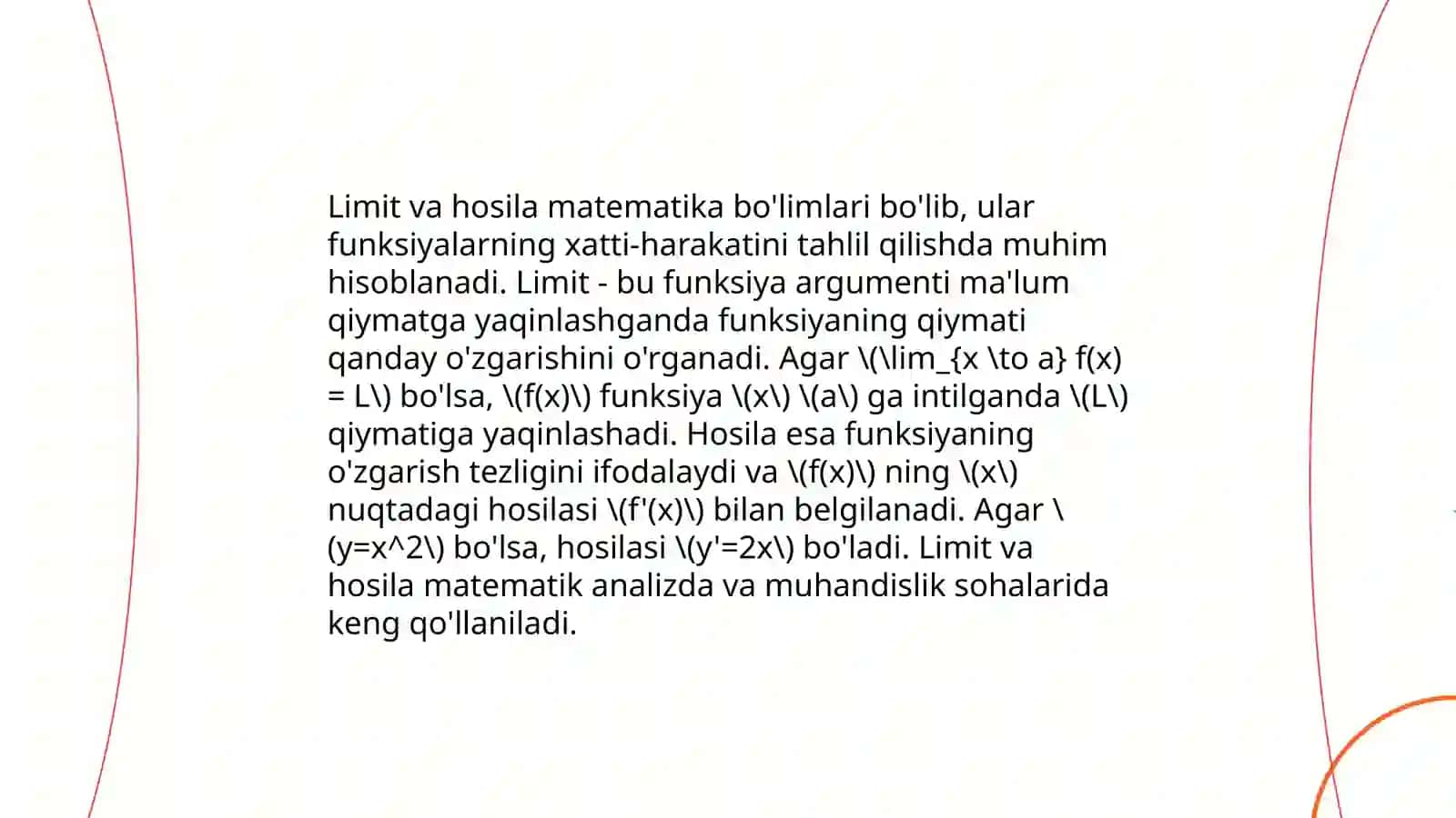 Funksiyaning hosilasi. Elementar funksiyalarning hosilasi.hosila jadvali 4