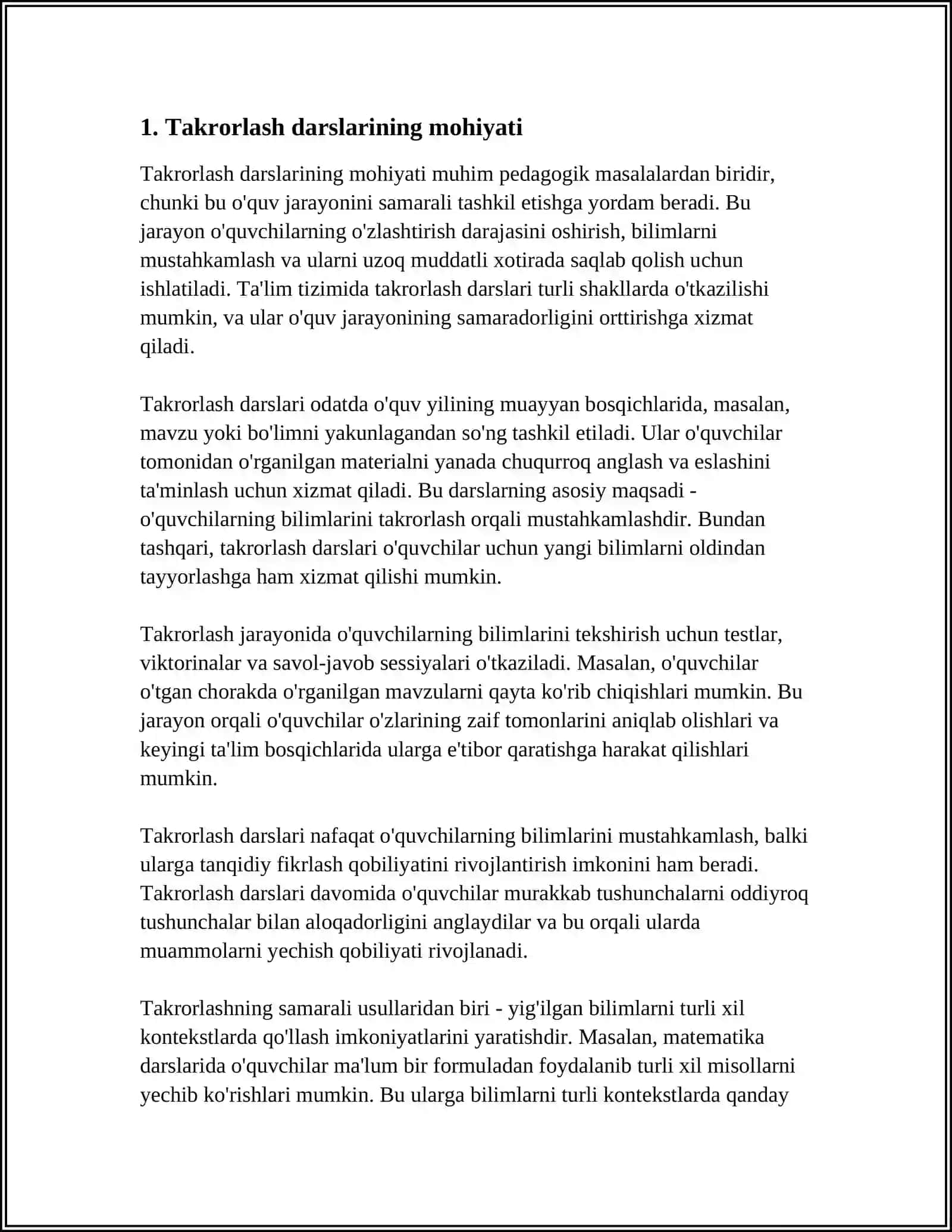 SINFDA TAKRORLASH-UMUMLASHTIRISH DARSLARINI TASHKIL ETISHGA ÒRGATISH METODIKASI 4