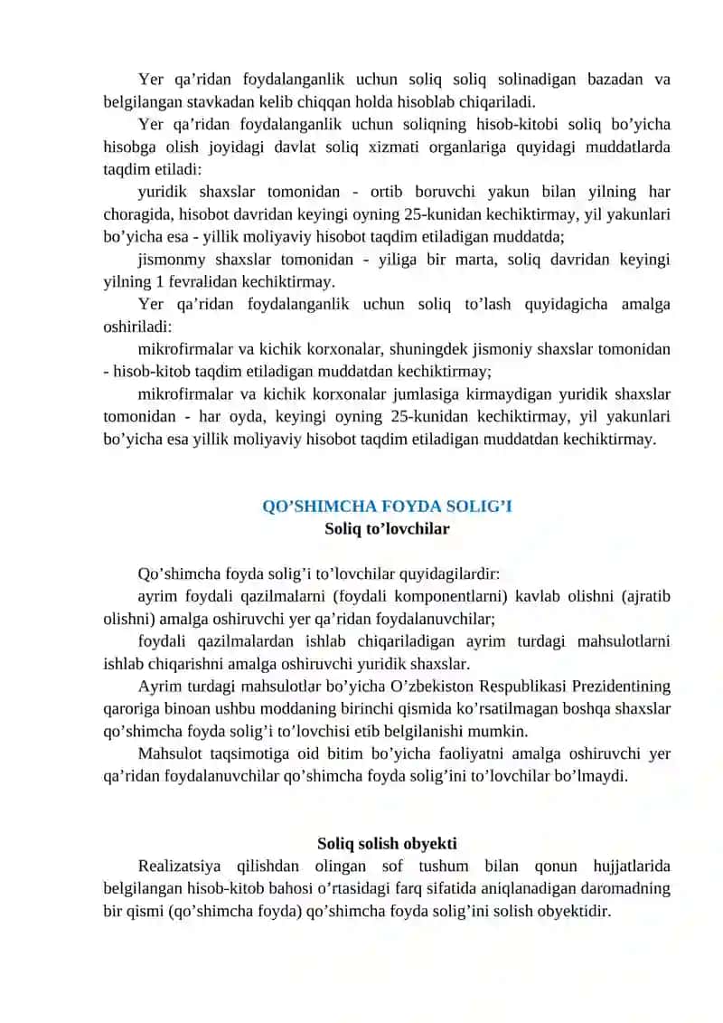 Yer qa’ridan foydalanuvchilar uchun soliqlar va maxsus to’lovlar 4