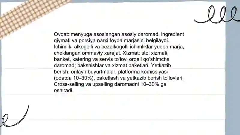 Ovqatlanish korxonalarida daromad tushunchasi 4