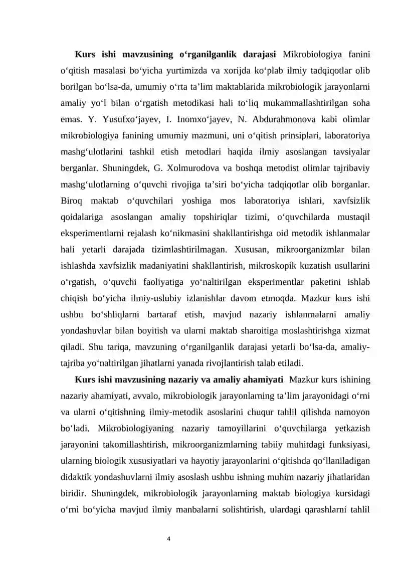 MIKROBIOLOGIK JARAYONLARNI O‘RGATISHDA O‘QUVCHILARDA AMALIY KO‘NIKMALARNI SHAKLLANTIRISH 4