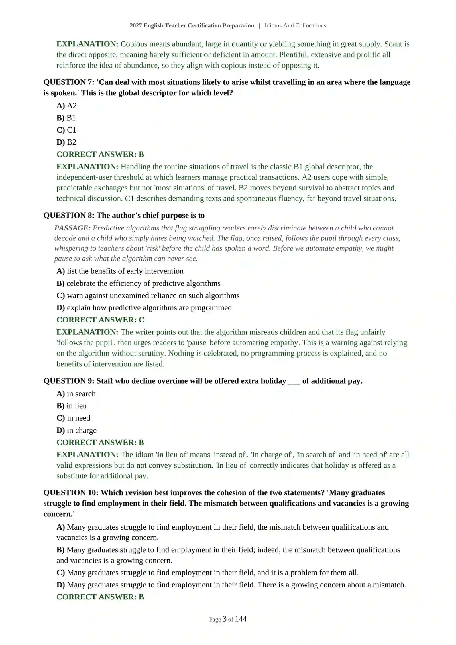 Idioms And Collocations English Teacher Certification Preparation 2027 4