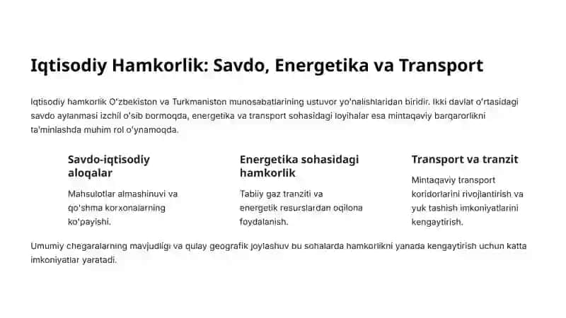 Oʻzbekiston va Turkmaniston: Abadiy Doʻstlik va Hamkorlik 4