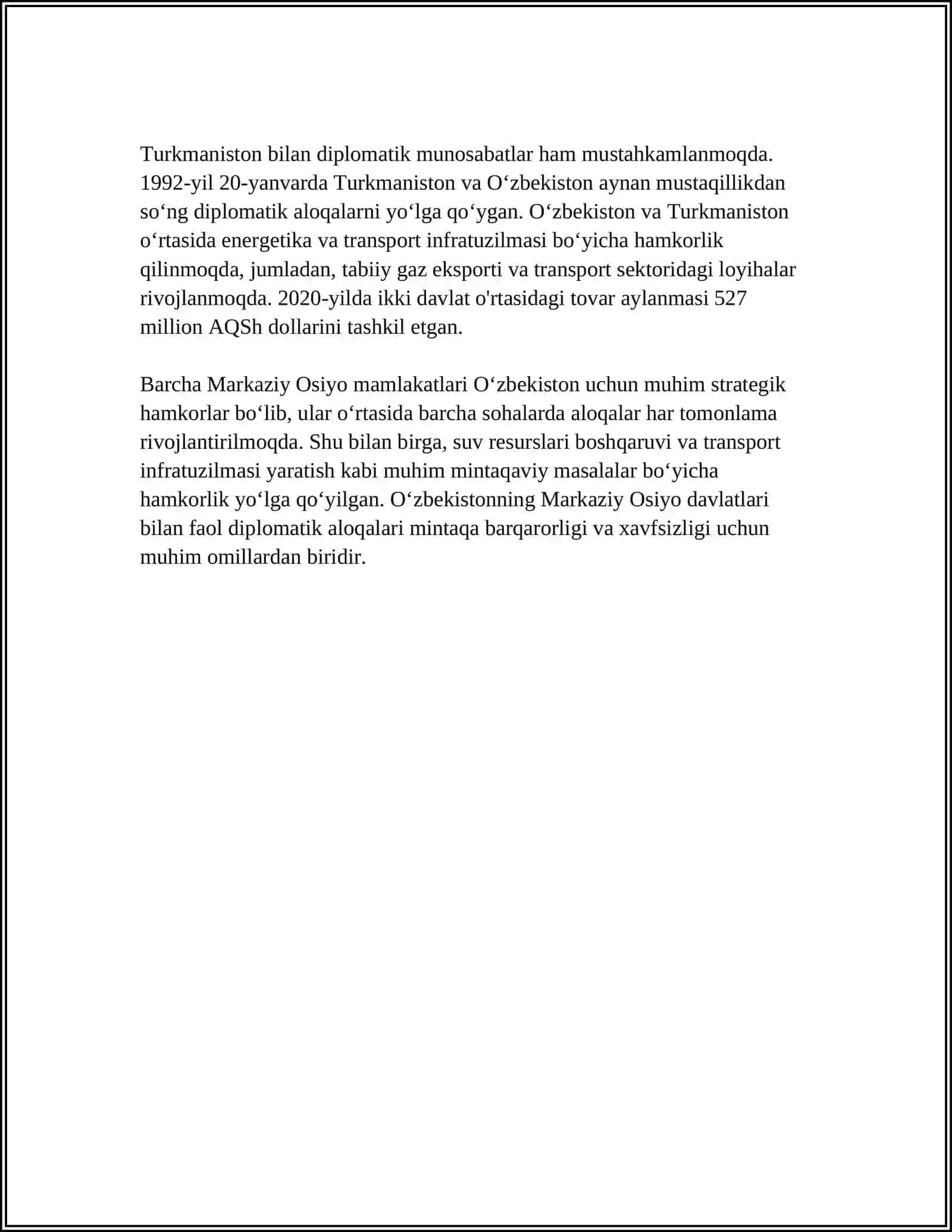 O'ZBEKISTONNING MARKAZIY OSIYODA TINCHLIK VA BARQARORLIKNI TA'MINLASHDAGI O'RNI 4