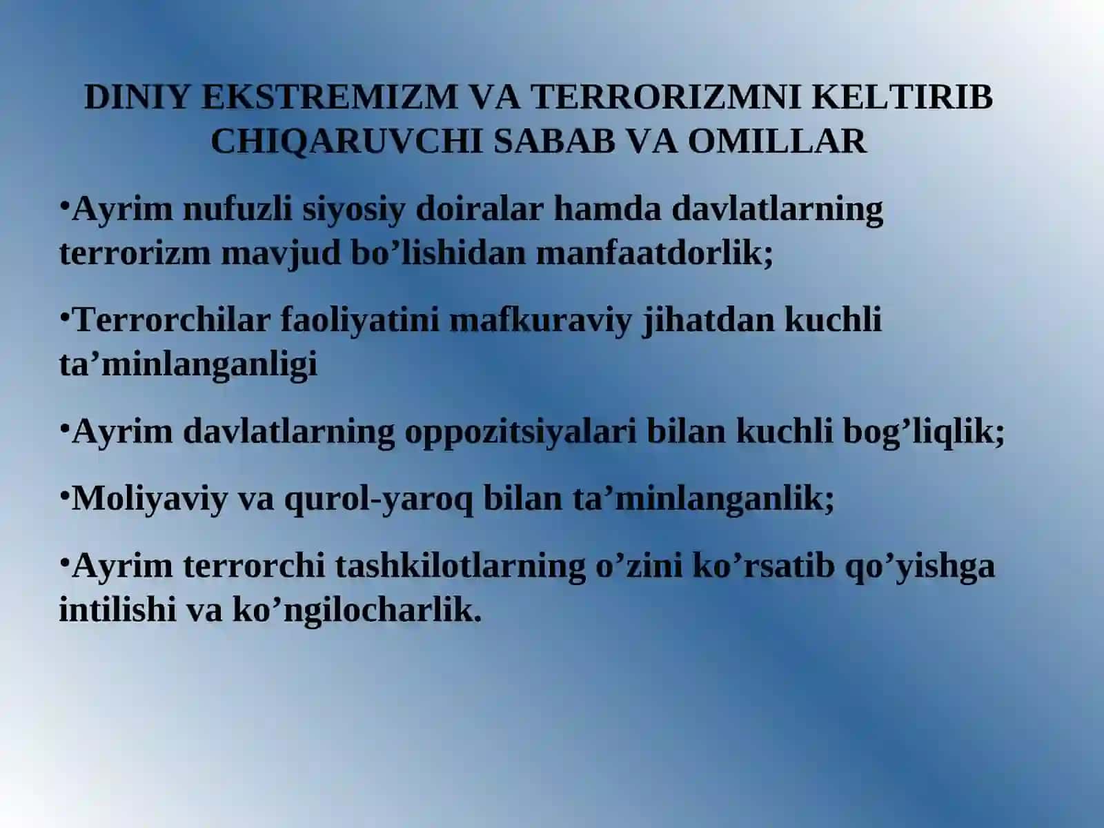 DINIY EKSTREMIZM VA TERRORIZMNI KELTIRIB CHIQARUVCHI SABAB VA OMILLAR 4