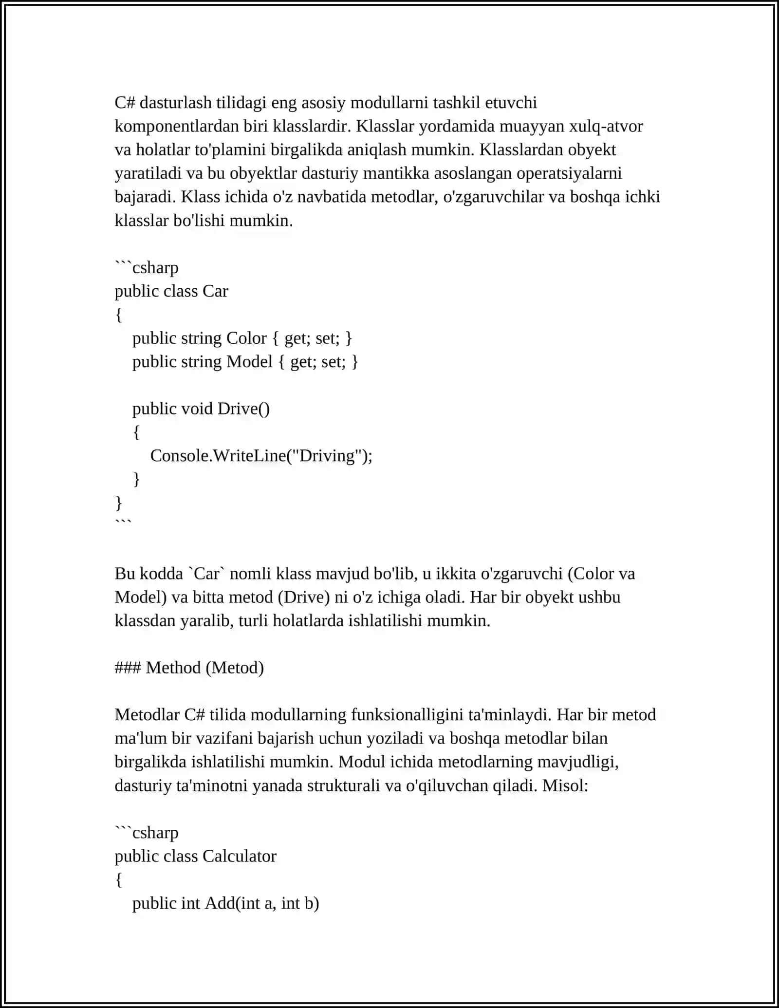 C# VA BOSHQA TILLARDA (PASCAL,C++)MODULI DASTURLASH 4