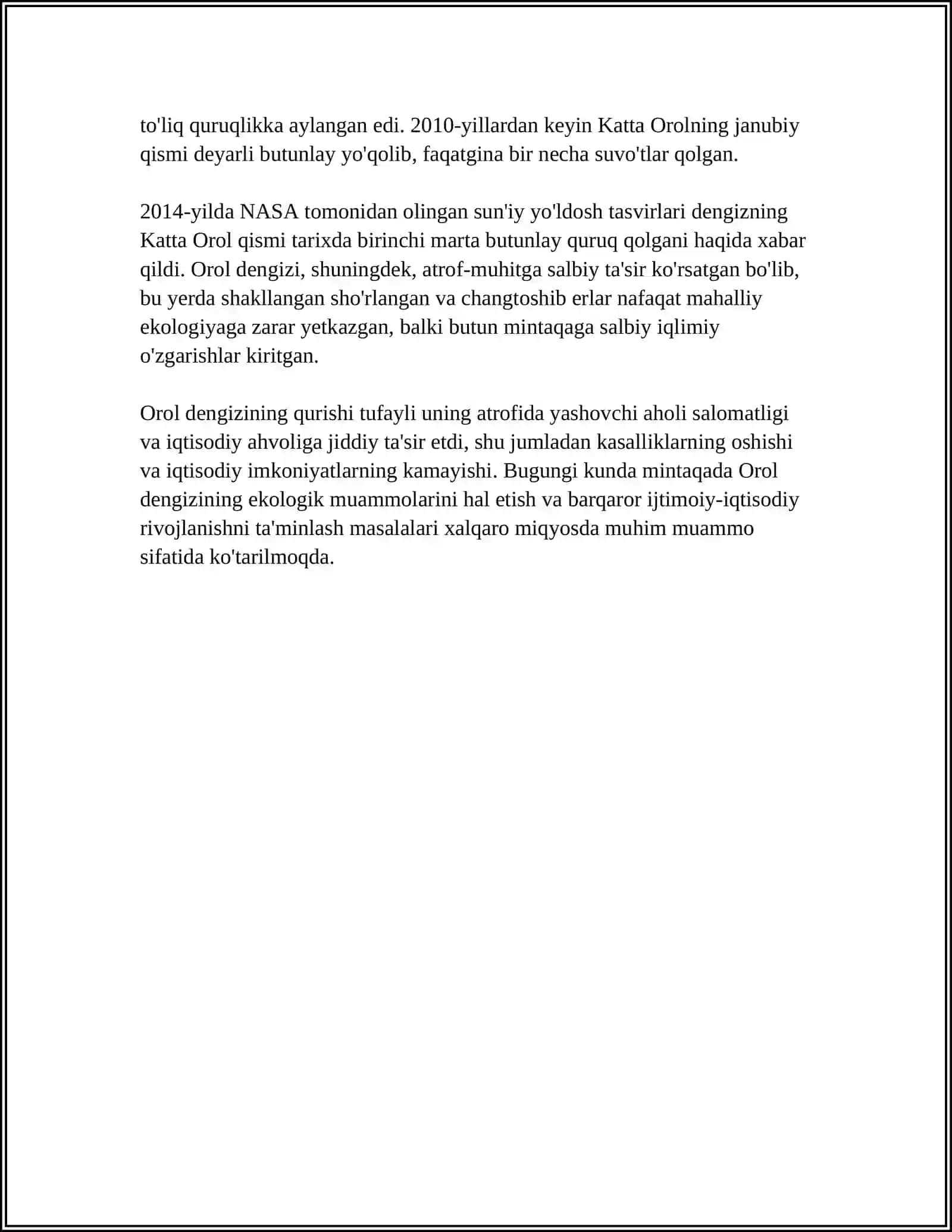 OROL DENGIZI QURIB KETISHI SABABLARI VA UNING OQIBATLATLARI 4